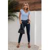imageVICHYIE Summer Womens Shirt Short Ruffle Sleeve V NeckRound Neck Ribbed Casual Tshirt Fitted Tops BlousesVpurple Blue