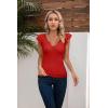imageVICHYIE Summer Womens Shirt Short Ruffle Sleeve V NeckRound Neck Ribbed Casual Tshirt Fitted Tops BlousesVred