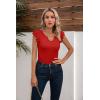 imageVICHYIE Summer Womens Shirt Short Ruffle Sleeve V NeckRound Neck Ribbed Casual Tshirt Fitted Tops BlousesVred