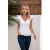 imageVICHYIE Summer Womens Shirt Short Ruffle Sleeve V NeckRound Neck Ribbed Casual Tshirt Fitted Tops BlousesVwhite