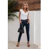 imageVICHYIE Summer Womens Shirt Short Ruffle Sleeve V NeckRound Neck Ribbed Casual Tshirt Fitted Tops BlousesVwhite