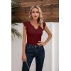 imageVICHYIE Summer Womens Shirt Short Ruffle Sleeve V NeckRound Neck Ribbed Casual Tshirt Fitted Tops BlousesVwine Red