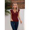 imageVICHYIE Summer Womens Shirt Short Ruffle Sleeve V NeckRound Neck Ribbed Casual Tshirt Fitted Tops BlousesVwine Red