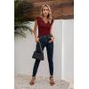 imageVICHYIE Summer Womens Shirt Short Ruffle Sleeve V NeckRound Neck Ribbed Casual Tshirt Fitted Tops BlousesVwine Red