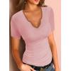 imageVICHYIE T Shirts for Women Summer Short Sleeves V Neck Slim Fitted Casual Tops Blouses Shirt Basic Tee Pink XL