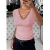 imageVICHYIE T Shirts for Women Summer Short Sleeves V Neck Slim Fitted Casual Tops Blouses Shirt Basic Tee Pink XL