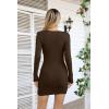 imageVICHYIE Women Cutout Neck Ribbed Bodycon Tight Dress Long Sleeve Mid Thigh Pencil Above Knee DressesBrown