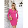 imageVICHYIE Women Cutout Neck Ribbed Bodycon Tight Dress Long Sleeve Mid Thigh Pencil Above Knee DressesHot Pink