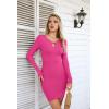 imageVICHYIE Women Cutout Neck Ribbed Bodycon Tight Dress Long Sleeve Mid Thigh Pencil Above Knee DressesHot Pink
