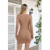 imageVICHYIE Women Cutout Neck Ribbed Bodycon Tight Dress Long Sleeve Mid Thigh Pencil Above Knee DressesKhaki