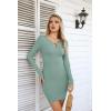 imageVICHYIE Women Cutout Neck Ribbed Bodycon Tight Dress Long Sleeve Mid Thigh Pencil Above Knee DressesLight Green