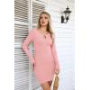 imageVICHYIE Women Cutout Neck Ribbed Bodycon Tight Dress Long Sleeve Mid Thigh Pencil Above Knee DressesLight Pink