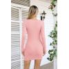 imageVICHYIE Women Cutout Neck Ribbed Bodycon Tight Dress Long Sleeve Mid Thigh Pencil Above Knee DressesLight Pink