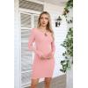 imageVICHYIE Women Cutout Neck Ribbed Bodycon Tight Dress Long Sleeve Mid Thigh Pencil Above Knee DressesLight Pink