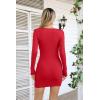 imageVICHYIE Women Cutout Neck Ribbed Bodycon Tight Dress Long Sleeve Mid Thigh Pencil Above Knee DressesRed