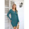 imageVICHYIE Women Cutout Neck Ribbed Bodycon Tight Dress Long Sleeve Mid Thigh Pencil Above Knee DressesTeal