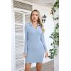 imageVICHYIE Women Lapel Neck Ribbed Bodycon Tight Fall Dress Long Sleeve Mid Thigh Pencil Above Knee DressesBlue Grey
