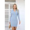 imageVICHYIE Women Lapel Neck Ribbed Bodycon Tight Fall Dress Long Sleeve Mid Thigh Pencil Above Knee DressesBlue Grey