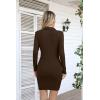 imageVICHYIE Women Lapel Neck Ribbed Bodycon Tight Fall Dress Long Sleeve Mid Thigh Pencil Above Knee DressesBrown