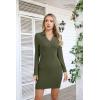imageVICHYIE Women Lapel Neck Ribbed Bodycon Tight Fall Dress Long Sleeve Mid Thigh Pencil Above Knee DressesGreen