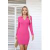 imageVICHYIE Women Lapel Neck Ribbed Bodycon Tight Fall Dress Long Sleeve Mid Thigh Pencil Above Knee DressesHot Pink
