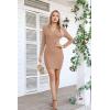 imageVICHYIE Women Lapel Neck Ribbed Bodycon Tight Fall Dress Long Sleeve Mid Thigh Pencil Above Knee DressesKhaki