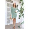 imageVICHYIE Women Lapel Neck Ribbed Bodycon Tight Fall Dress Long Sleeve Mid Thigh Pencil Above Knee DressesLight Green