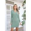 imageVICHYIE Women Lapel Neck Ribbed Bodycon Tight Fall Dress Long Sleeve Mid Thigh Pencil Above Knee DressesLight Green