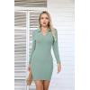 imageVICHYIE Women Lapel Neck Ribbed Bodycon Tight Fall Dress Long Sleeve Mid Thigh Pencil Above Knee DressesLight Green