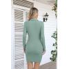 imageVICHYIE Women Lapel Neck Ribbed Bodycon Tight Fall Dress Long Sleeve Mid Thigh Pencil Above Knee DressesLight Green