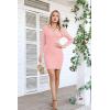 imageVICHYIE Women Lapel Neck Ribbed Bodycon Tight Fall Dress Long Sleeve Mid Thigh Pencil Above Knee DressesLight Pink