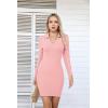 imageVICHYIE Women Lapel Neck Ribbed Bodycon Tight Fall Dress Long Sleeve Mid Thigh Pencil Above Knee DressesLight Pink