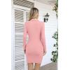 imageVICHYIE Women Lapel Neck Ribbed Bodycon Tight Fall Dress Long Sleeve Mid Thigh Pencil Above Knee DressesLight Pink