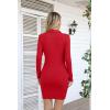 imageVICHYIE Women Lapel Neck Ribbed Bodycon Tight Fall Dress Long Sleeve Mid Thigh Pencil Above Knee DressesRed