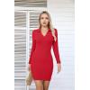 imageVICHYIE Women Lapel Neck Ribbed Bodycon Tight Fall Dress Long Sleeve Mid Thigh Pencil Above Knee DressesRed