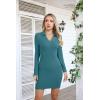 imageVICHYIE Women Lapel Neck Ribbed Bodycon Tight Fall Dress Long Sleeve Mid Thigh Pencil Above Knee DressesTeal