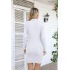 imageVICHYIE Women Lapel Neck Ribbed Bodycon Tight Fall Dress Long Sleeve Mid Thigh Pencil Above Knee DressesWhite