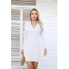 imageVICHYIE Women Lapel Neck Ribbed Bodycon Tight Fall Dress Long Sleeve Mid Thigh Pencil Above Knee DressesWhite