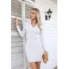 imageVICHYIE Women Lapel Neck Ribbed Bodycon Tight Fall Dress Long Sleeve Mid Thigh Pencil Above Knee DressesWhite