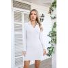 imageVICHYIE Women Lapel Neck Ribbed Bodycon Tight Fall Dress Long Sleeve Mid Thigh Pencil Above Knee DressesWhite
