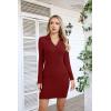 imageVICHYIE Women Lapel Neck Ribbed Bodycon Tight Fall Dress Long Sleeve Mid Thigh Pencil Above Knee DressesWine Red