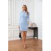 imageVICHYIE Women Mock Neck Ribbed Bodycon Dress Long Sleeve Mini Pencil DressesBlue Grey