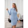 imageVICHYIE Women Mock Neck Ribbed Bodycon Dress Long Sleeve Mini Pencil DressesBlue Grey