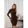 imageVICHYIE Women Mock Neck Ribbed Bodycon Dress Long Sleeve Mini Pencil DressesCoffee