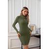 imageVICHYIE Women Mock Neck Ribbed Bodycon Dress Long Sleeve Mini Pencil DressesGreen