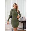 imageVICHYIE Women Mock Neck Ribbed Bodycon Dress Long Sleeve Mini Pencil DressesGreen
