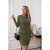imageVICHYIE Women Mock Neck Ribbed Bodycon Dress Long Sleeve Mini Pencil DressesGreen