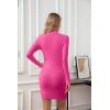 imageVICHYIE Women Mock Neck Ribbed Bodycon Dress Long Sleeve Mini Pencil DressesHot Pink