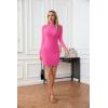 imageVICHYIE Women Mock Neck Ribbed Bodycon Dress Long Sleeve Mini Pencil DressesHot Pink