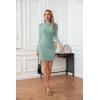 imageVICHYIE Women Mock Neck Ribbed Bodycon Dress Long Sleeve Mini Pencil DressesLight Green